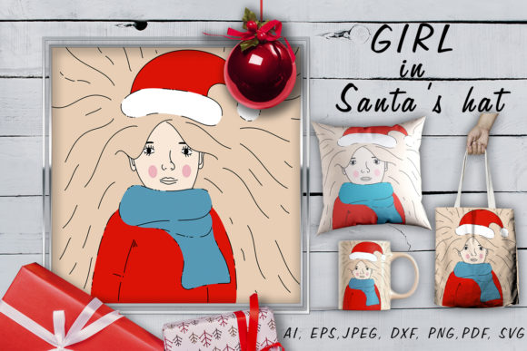 A Girl in a Christmas Hat SVG File for Website and Editorial Use