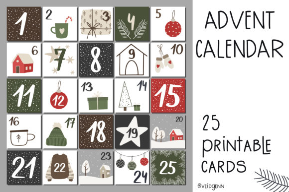 Christmas Advent Calendar - 25 Cards Illustrations