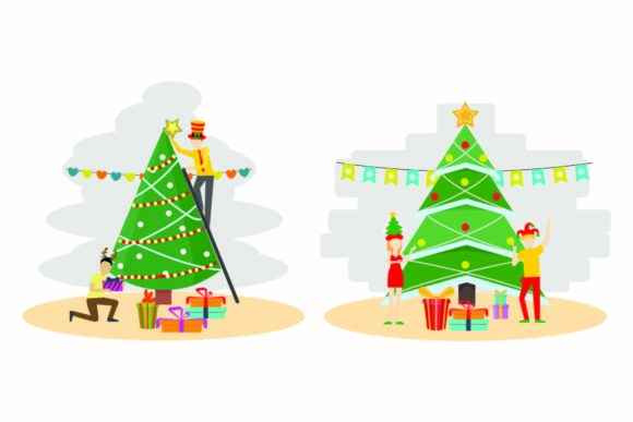 Christmas Bright Tree Illustration Set
