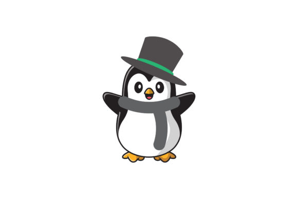 Christmas Character Penguin in a Grey Top Hat Vector Asset