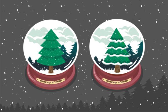 Christmas Magic Ball with Christmas Tree Illustrations