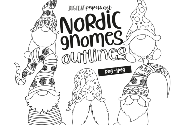 Christmas Nordic Gnomes Outlines for Branding