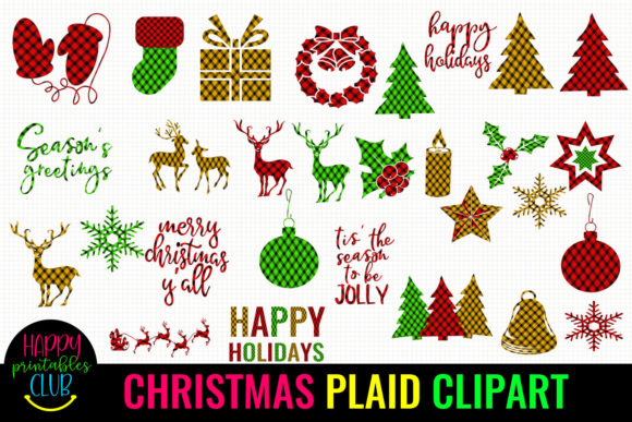 Christmas Plaid Clipart - Holiday Plaid Illustrations