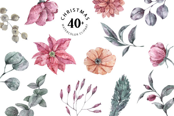 Christmas Plants Clipart. Watercolor Set for Branding and Packaging