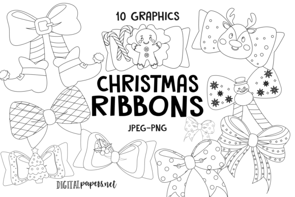 Christmas Ribbons Outlines Illustrations for Holiday Design