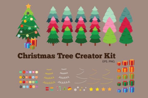 Christmas Tree Creator Kit Clipart Vecto for Illustrations