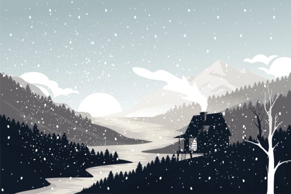 Christmas Tree on Snowy Mountain Illustration