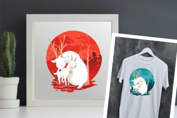 Christmas with Happy Cute Deer Family Illustrations