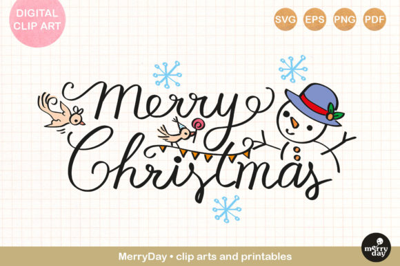 Merry Christmas Lettering Snowman Illustrations