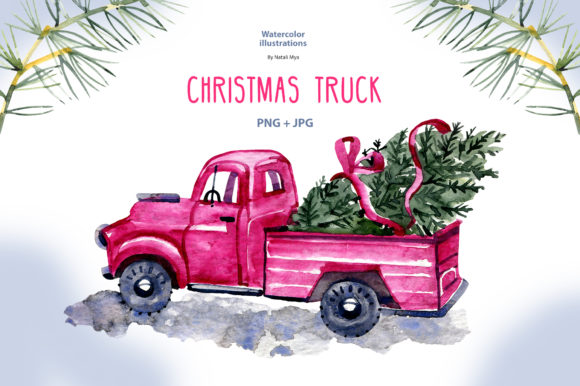 Watercolor Christmas Truck Illustration Review