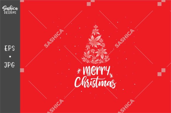 White Christmas Tree and Weed Leaves Illustrations